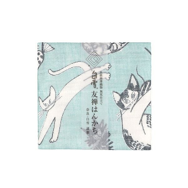 MK-1439 付下げ 作家物 友禅 花模様 手描き紋章上絵 しつけ糸 青袋鼠色 白雪友禅はんかち / meow meow meow / ブルー | 白雪ふきんオンライン